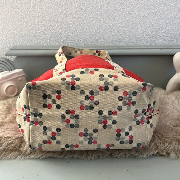 Burberry Blue Label Red /Beige Canvas Leather Small Tote Hand Bag Purse - Picture 4 of 9